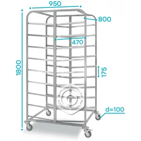 тележка-шпилька тшхп - 800х950х1800 «profi ral» (9 уровней хлебных лотков 450х740)